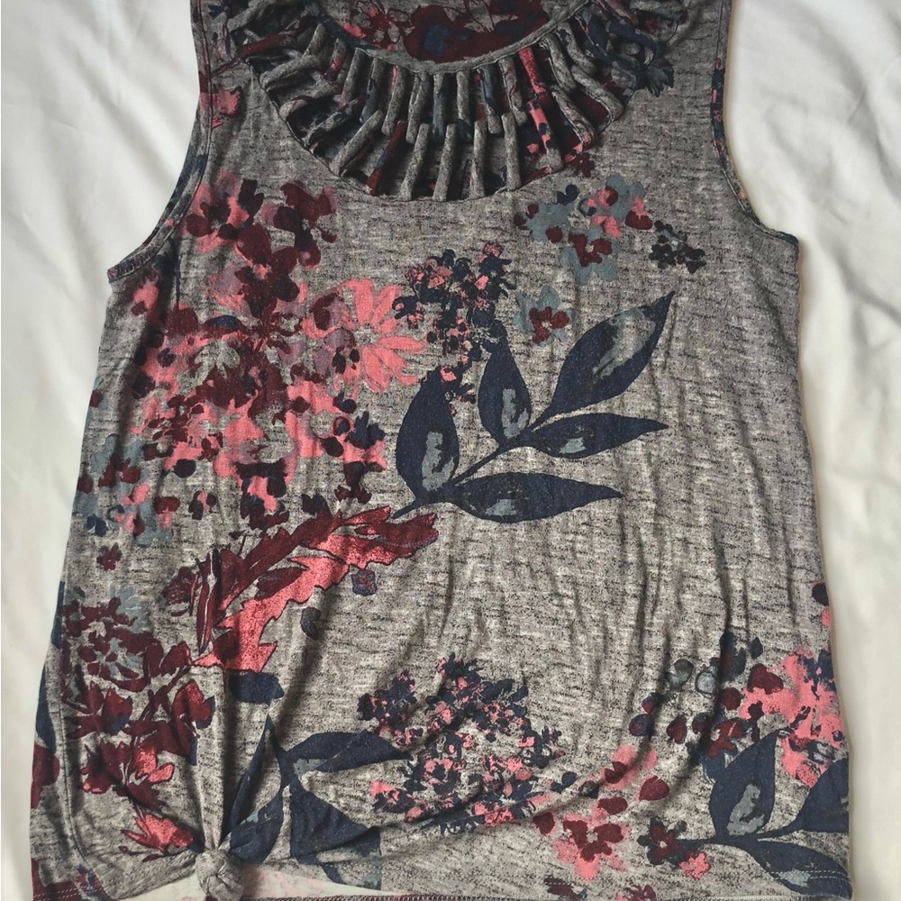 Maurice’s Sleeveless Floral Knit Tank Top — Gray with Pink & Navy - small